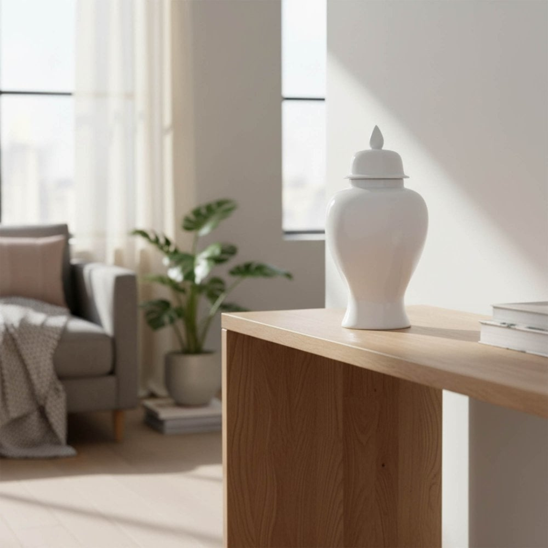 Elegant White Porcelain Ginger Jar Ornament H50cm