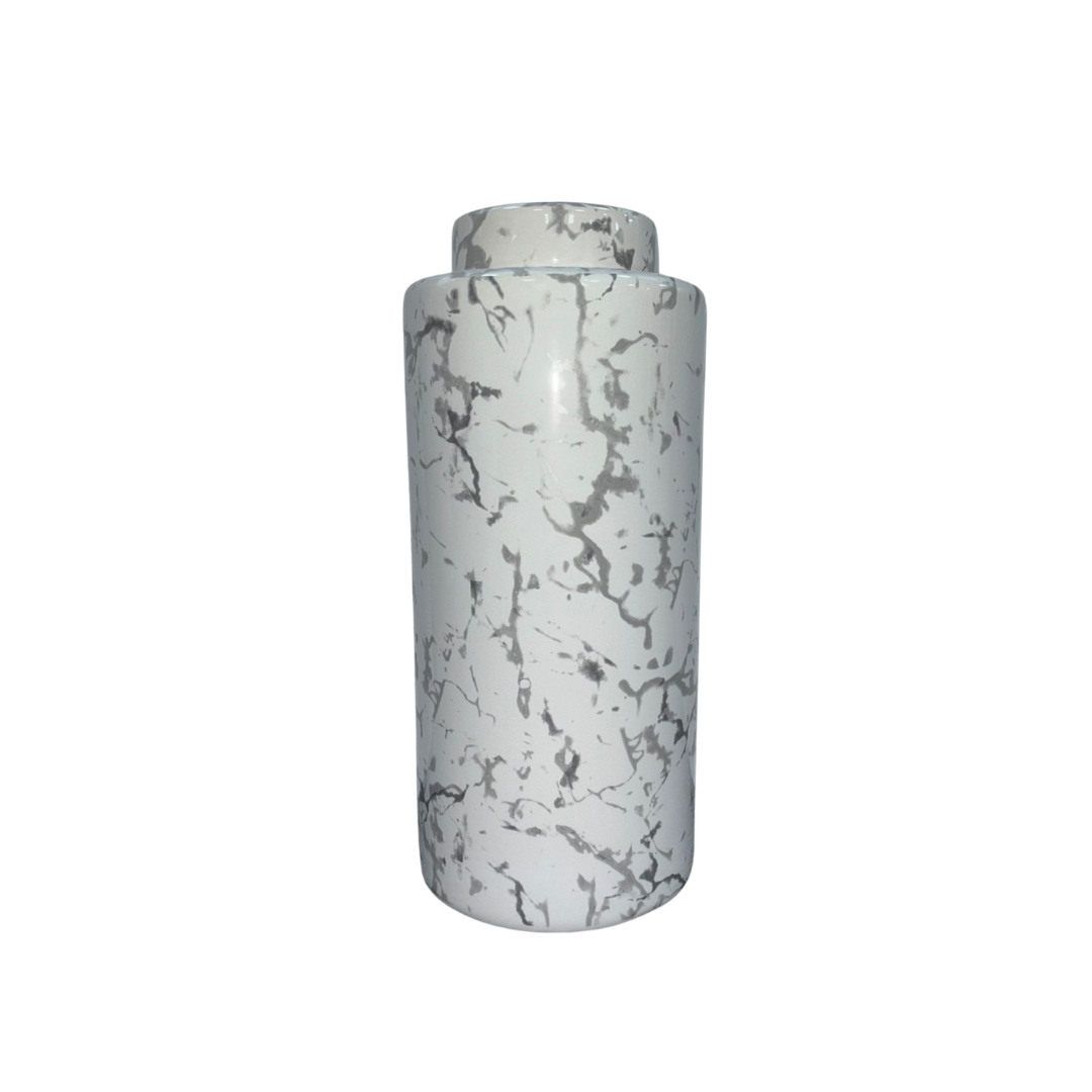 White and Grey Marble Effect Storage Jar with Lid H35cm