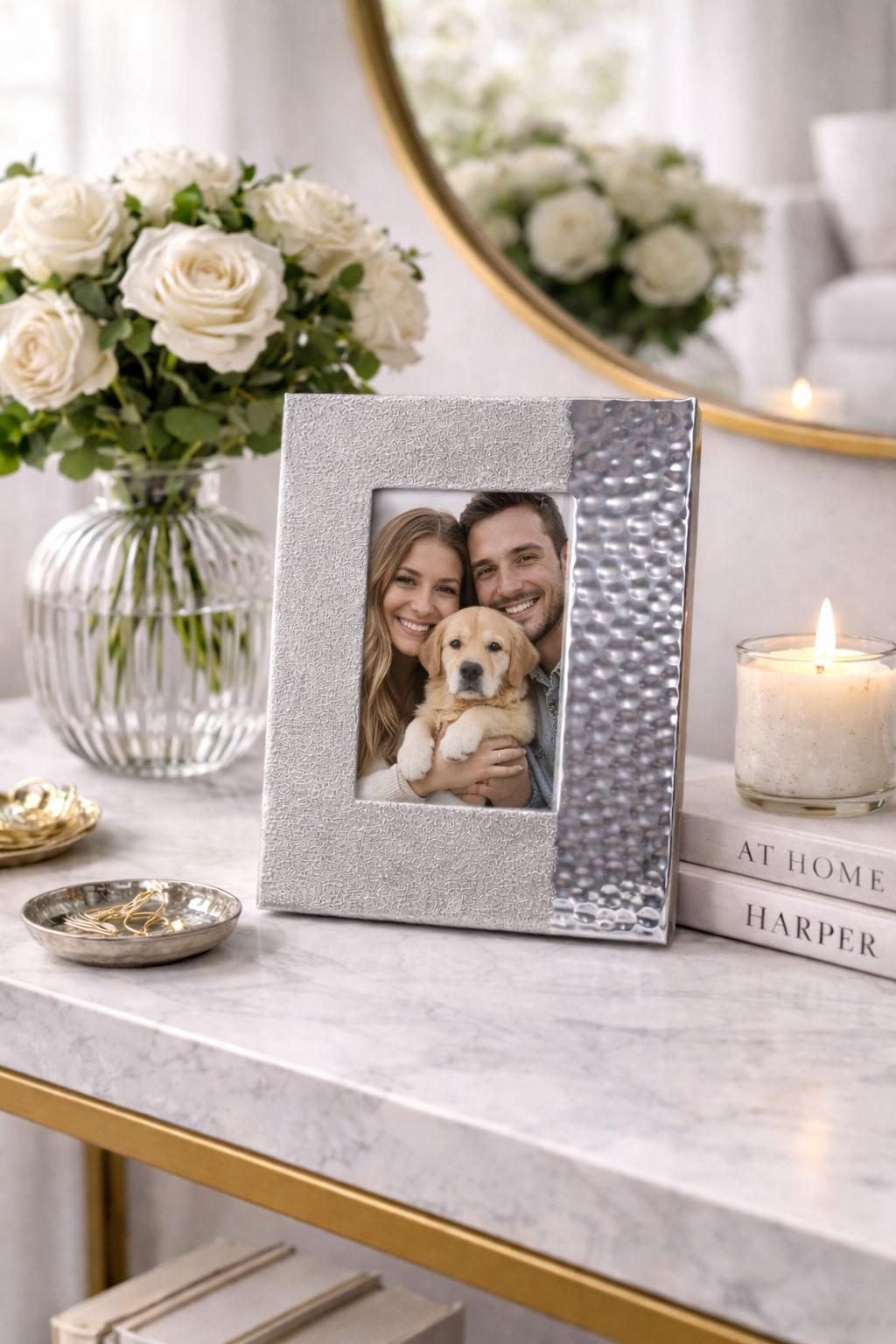 Libra Aluminium Mink Tone Hammered Pebble Photo Frame