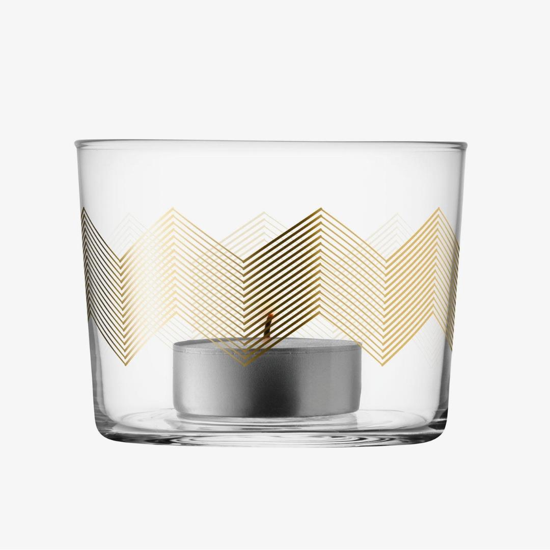 LSA Chevron Glass Tealight Holder Set of 4 Gold