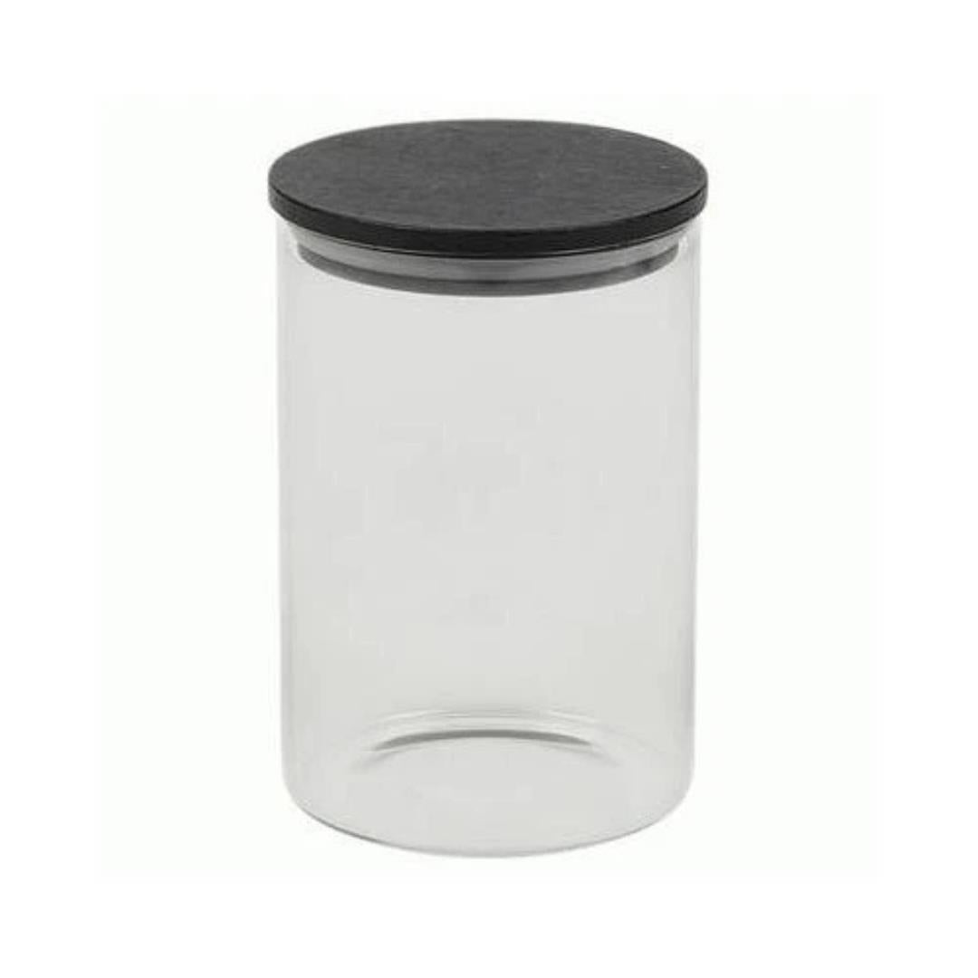 Clear Glass Cylinder Storage Jar with Black Lid 550ml