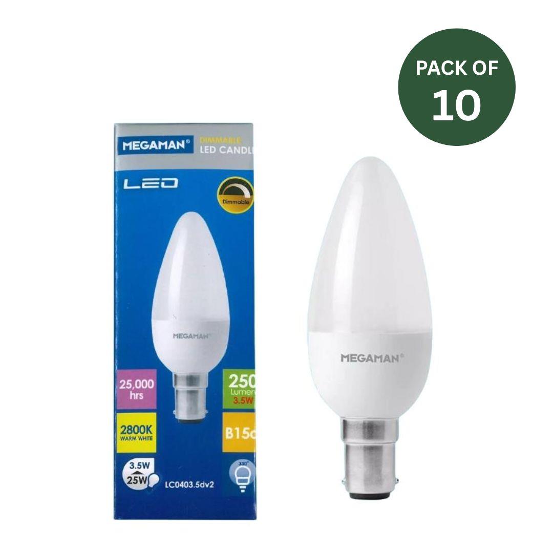 Megaman LED Dimmable Candle Lightbulbs Pack of 10