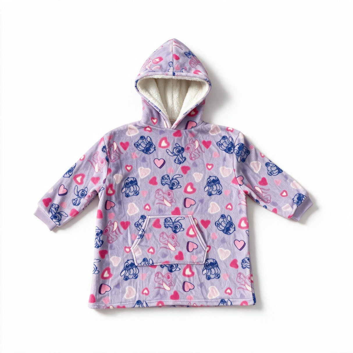 Girls Disney Stitch Heart Print Hooded Blanket Purple One Size