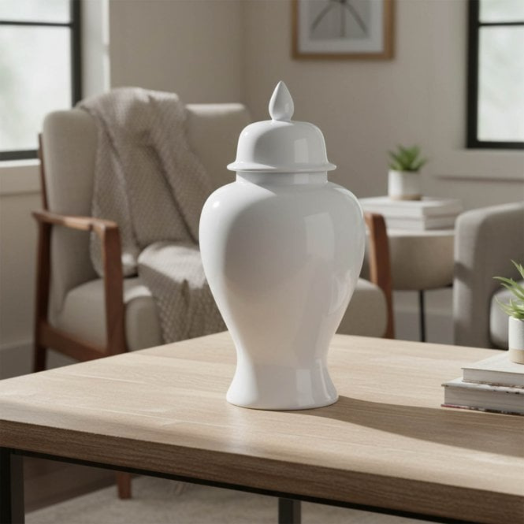 Elegant White Porcelain Ginger Jar Ornament H50cm