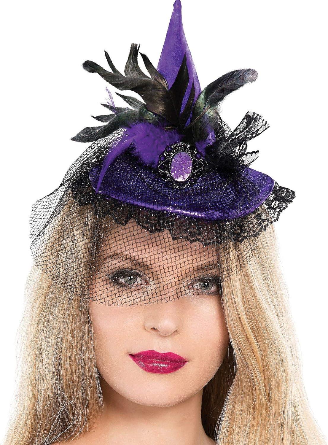 Amscan Clip-On Purple Mini Hat with Faux Feather Detail