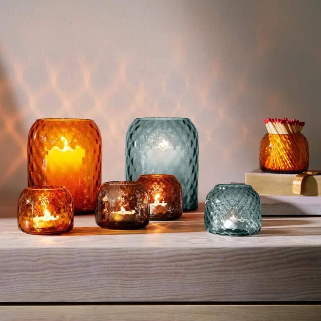 LSA Dapple Glass Vase Lantern Height 16cm Water Blue