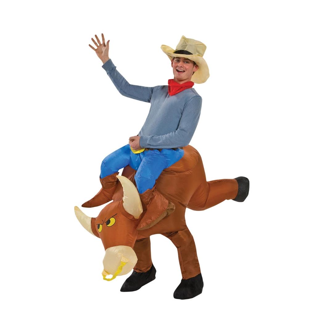 Adults Inflatable Bull Rider Costume Funny Cowboy Fancy Dress Outfit One Size