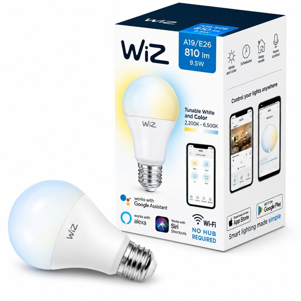 WiZ WZ20826071 Fully Dimmable Smart Led Lightbulb A60 White