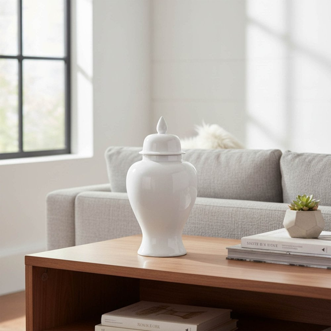 Elegant White Porcelain Ginger Jar Ornament H50cm