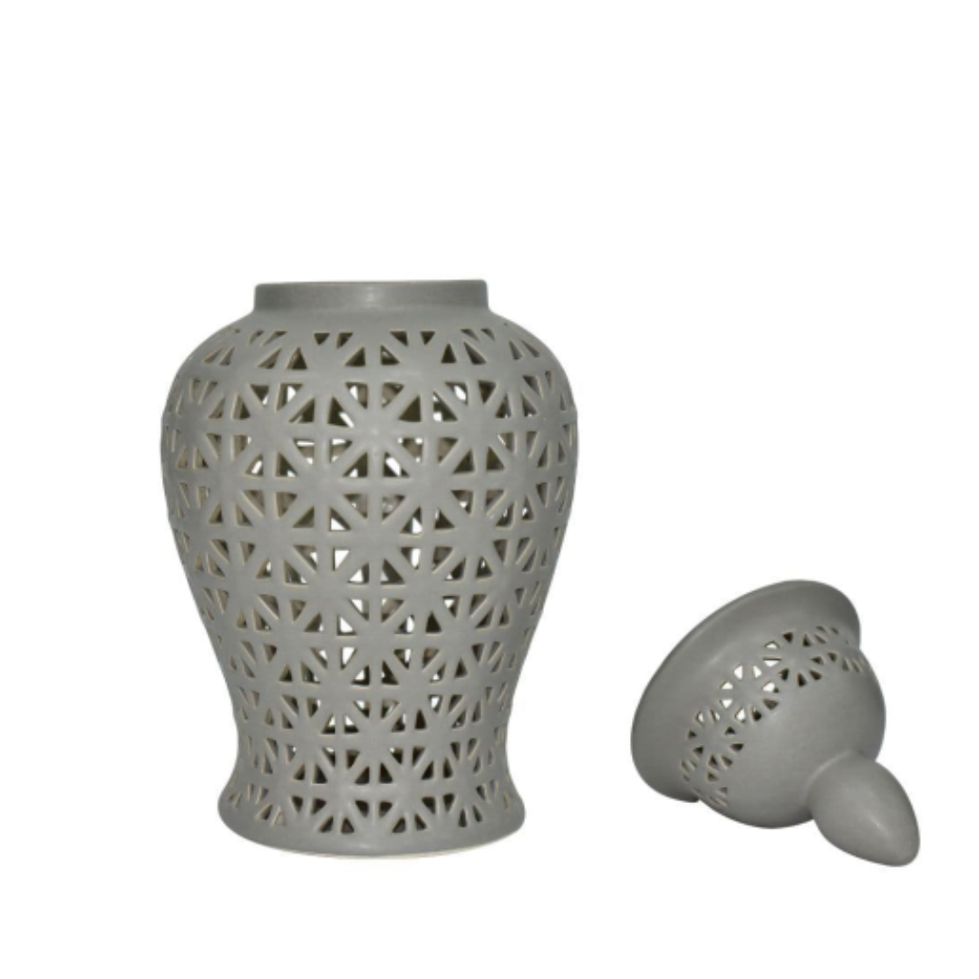 Cut-Out Ginger Decorative Jar with Lid H60cm Grey
