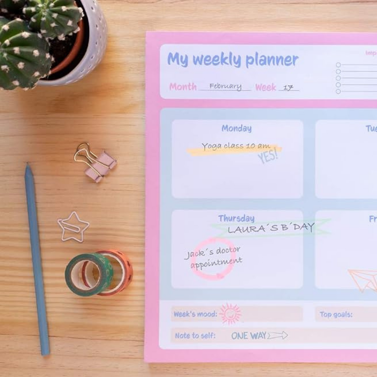 Snoopy A3 Weekly Planner Notepad Pink