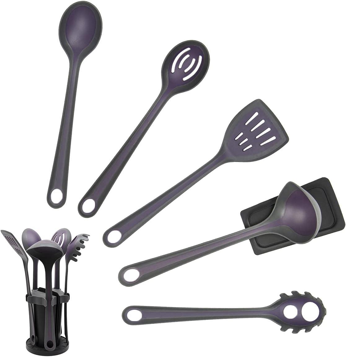 Calitek Utensil 5 Piece Set with Stand and Spoon Rest Purple