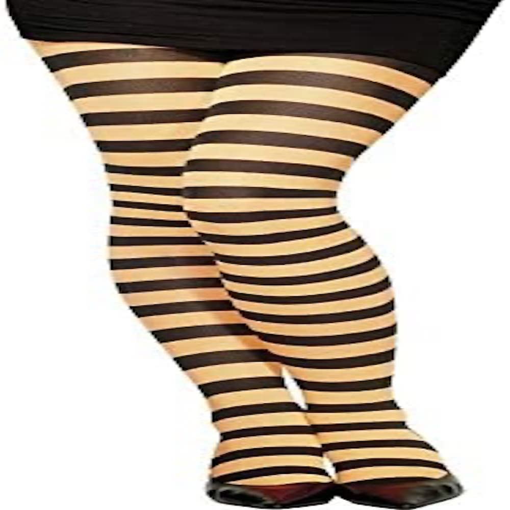 Women's Opaque Striped Tights - Orange/Black