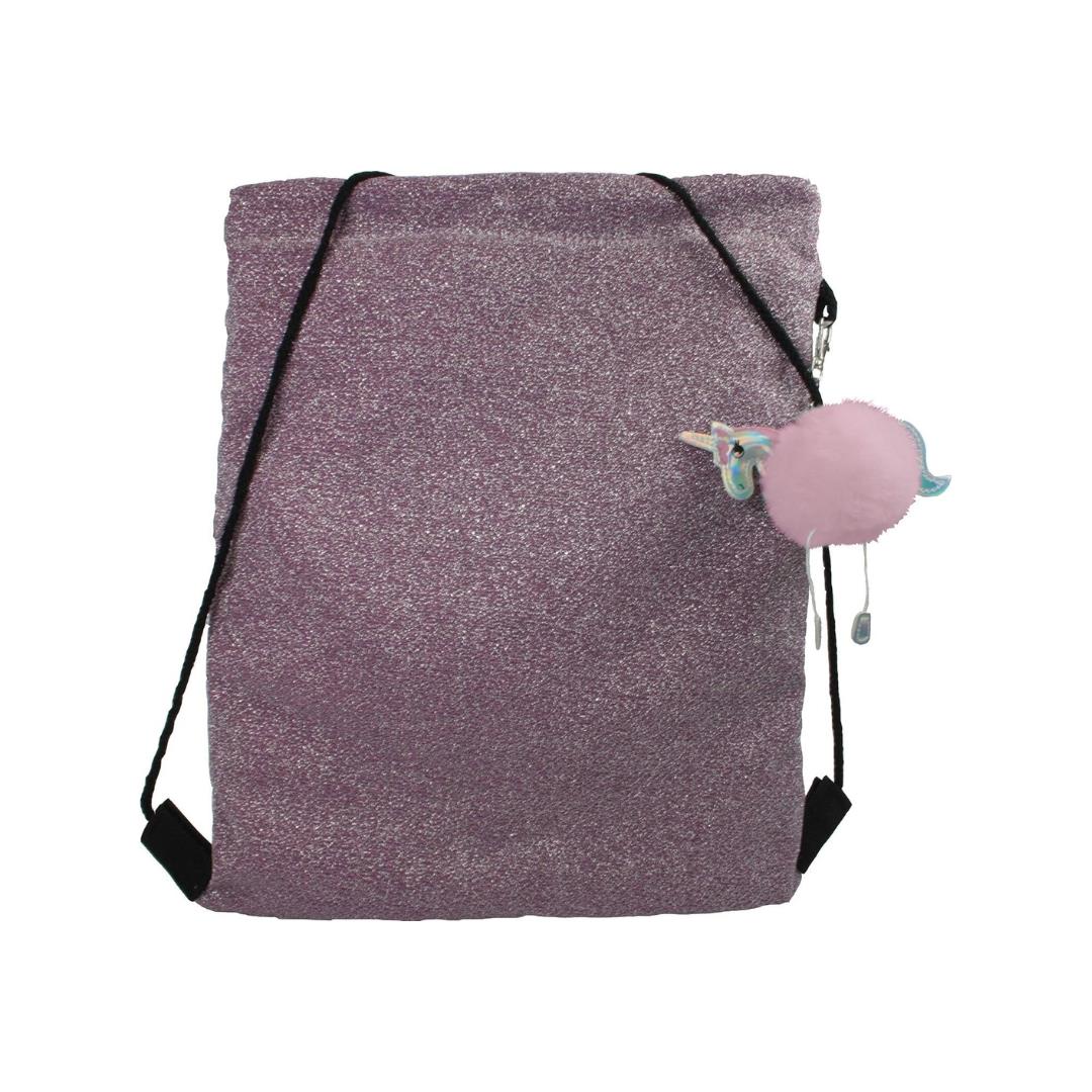 Pink Glitter Trainer PE Bag with Pom Pom Style Unicorn Keyring