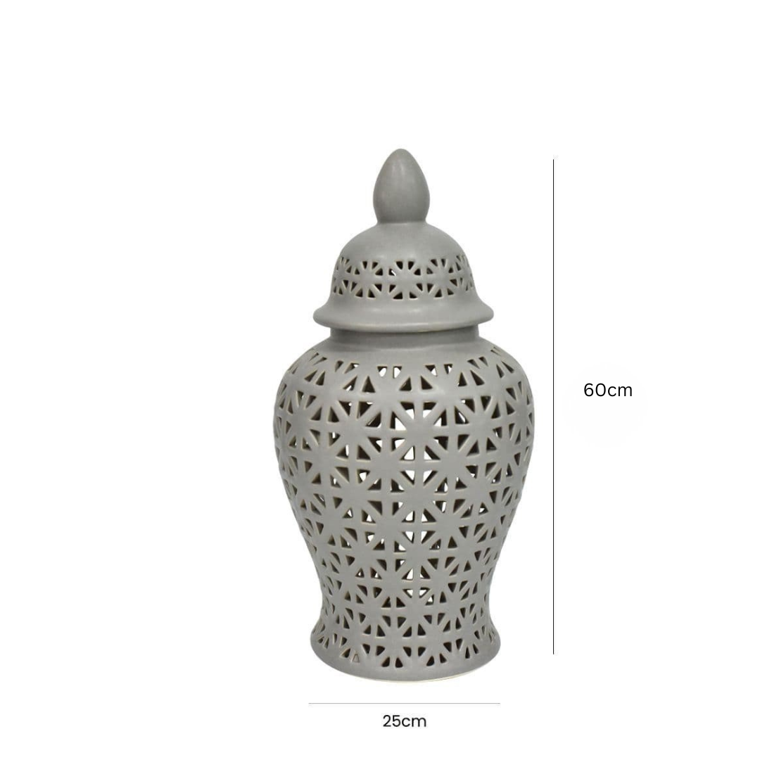 Cut-Out Ginger Decorative Jar with Lid H60cm Grey