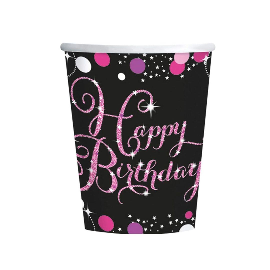 Happy Birthday Celebration Paper Cups Pack of 8 Pink