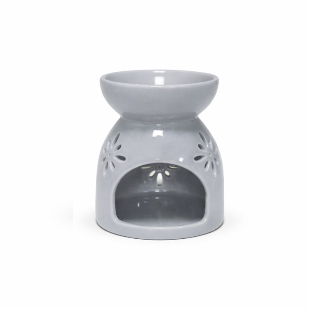 Modern Grey Ceramic Wax Burner with Decorative Flower Cutouts