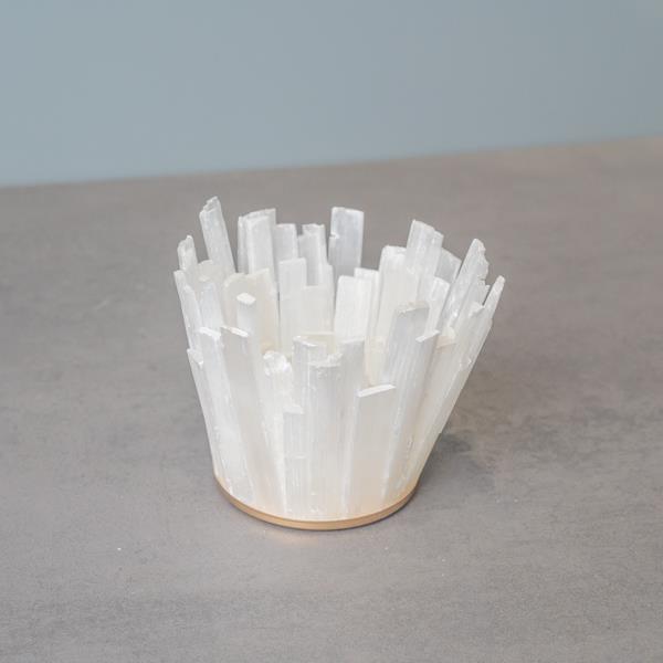 Selenite Crystal Stone Tea Light Candle Holder White