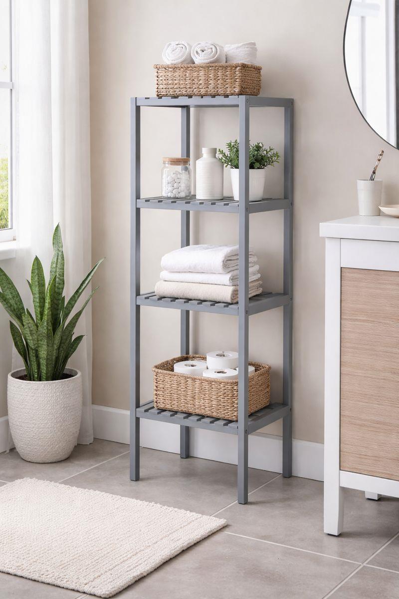4 Tier Grey Wooden Storage Shelf Freestanding Unit