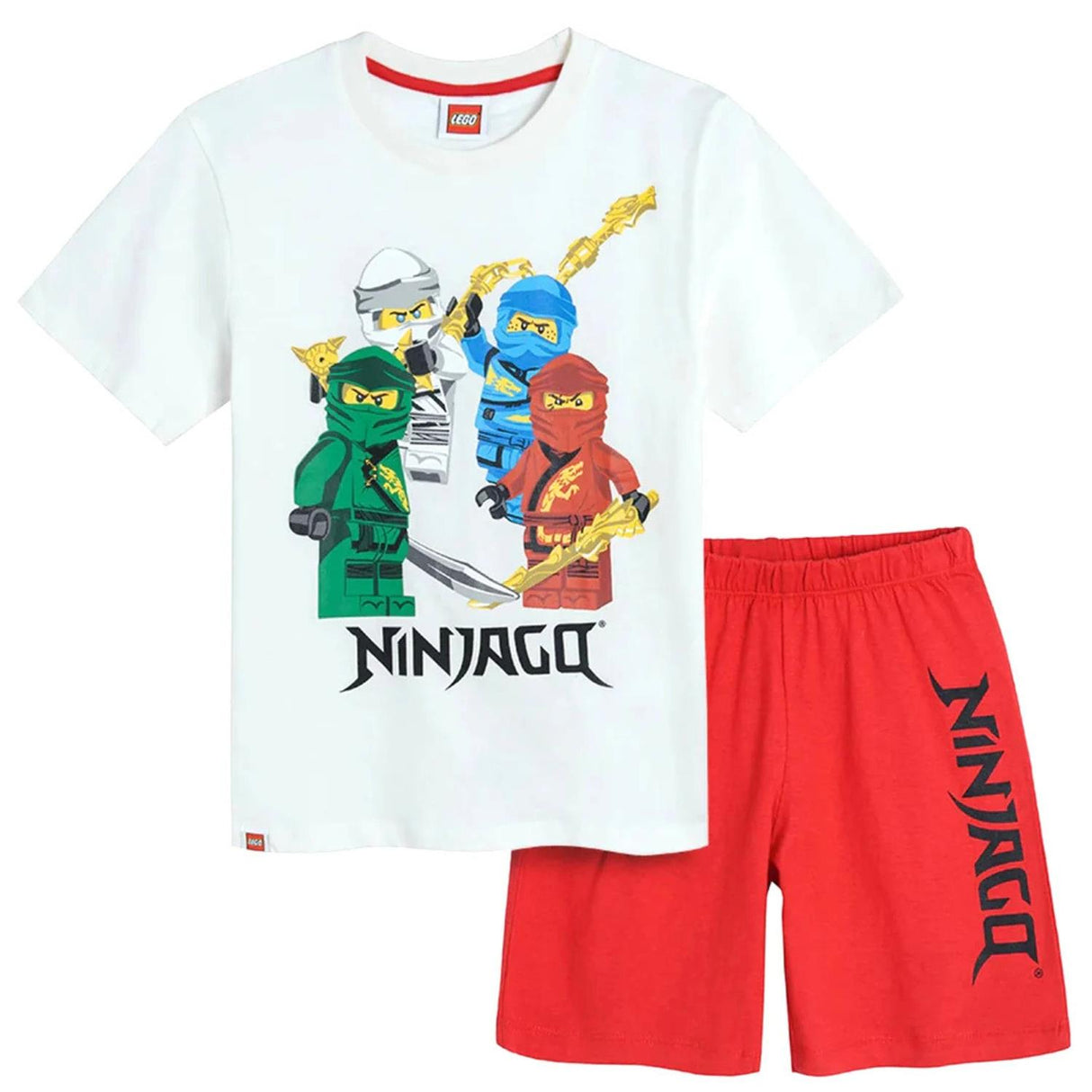 Official LEGO Ninjago Kids PJs White T-Shirt & Shorts with Ninja Heroes Age 5