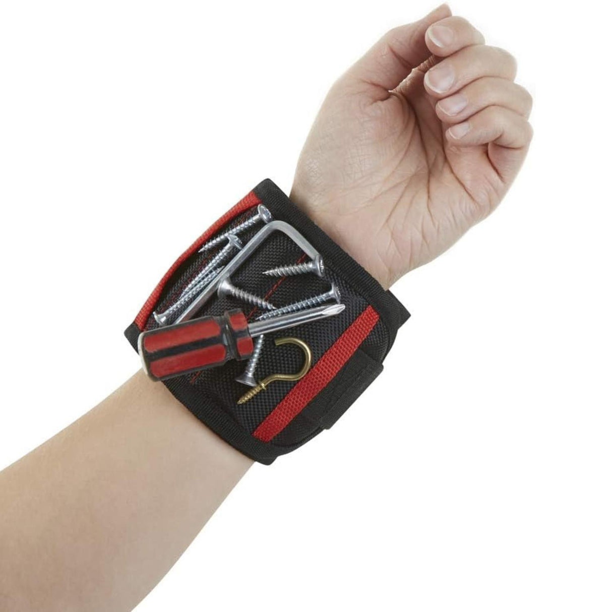 Magnetic Wristband Tool Holder with 15 Magnets and Storage Pockets Black