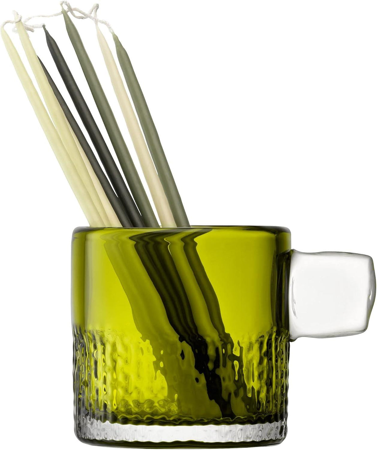 LSA Glass Tealight Holder with Handle 9cm Olive
