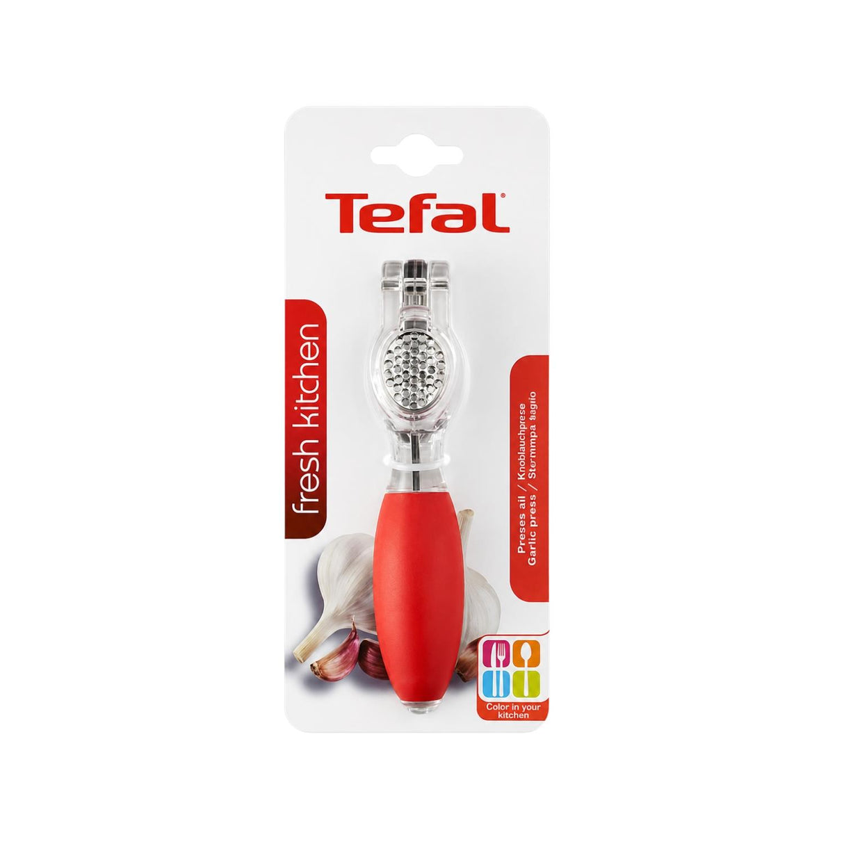 Tefal Fresh Garlic Press Non Slip Handle Easy Clean Kitchen Tool Red