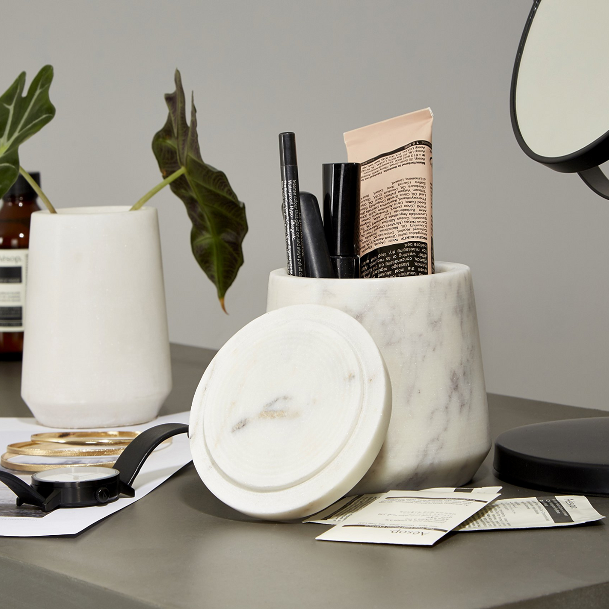 Off White Marble Jar H10cm