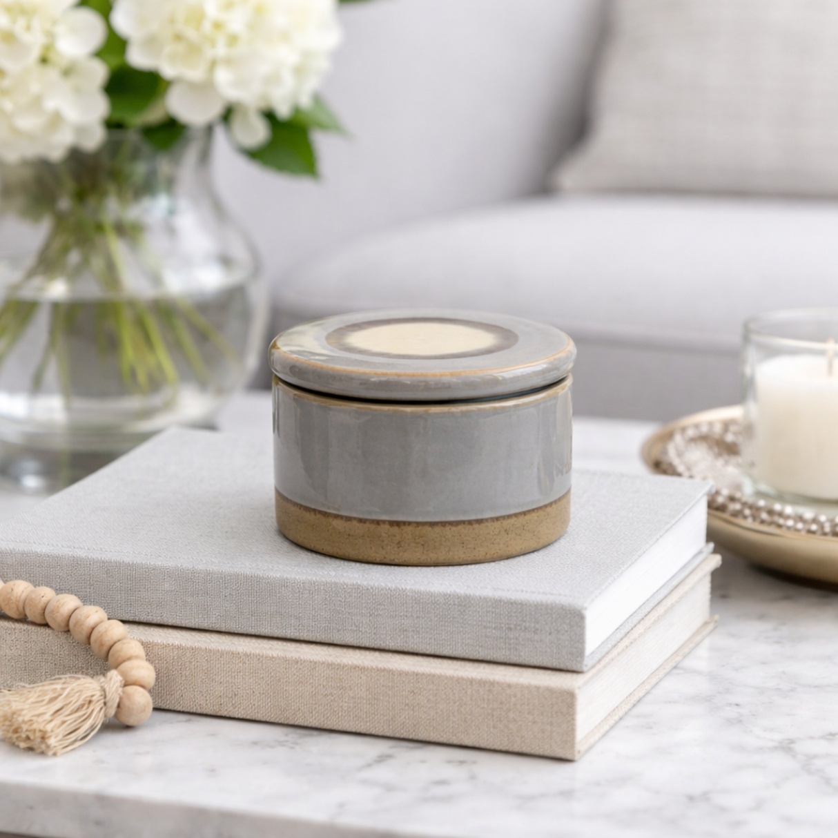 Small Grey Ceramic Jar with Lid