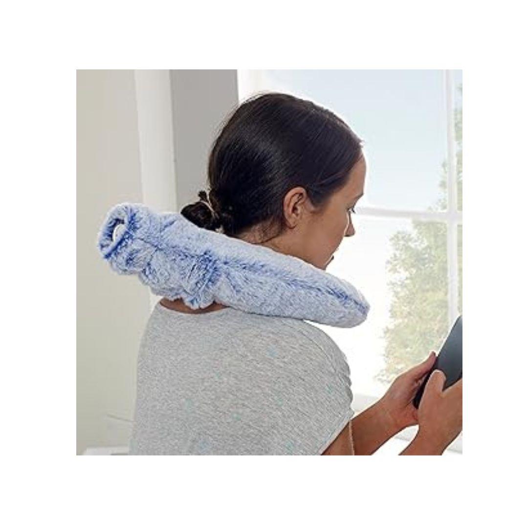 Luxury Hot Water Bottle with Faux Fur Cover Medium 1.8L Blue