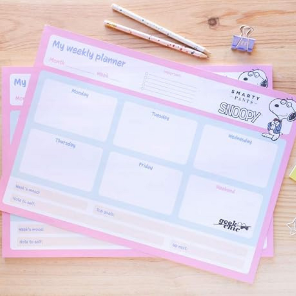 Snoopy A3 Weekly Planner Notepad Pink