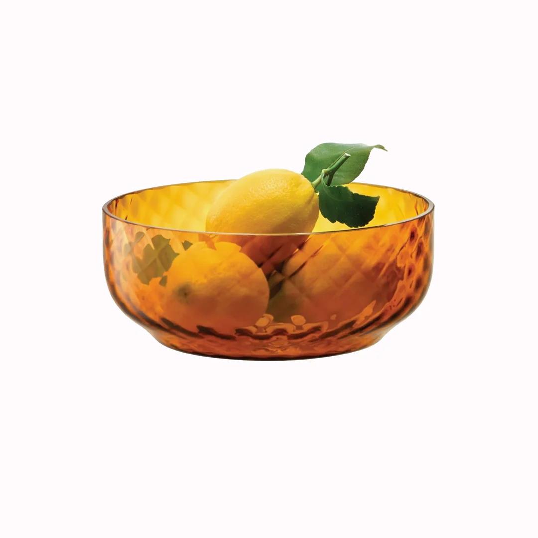 LSA Dapple Mouth-Blown Glass Bowl 22.5cm Sun Amber