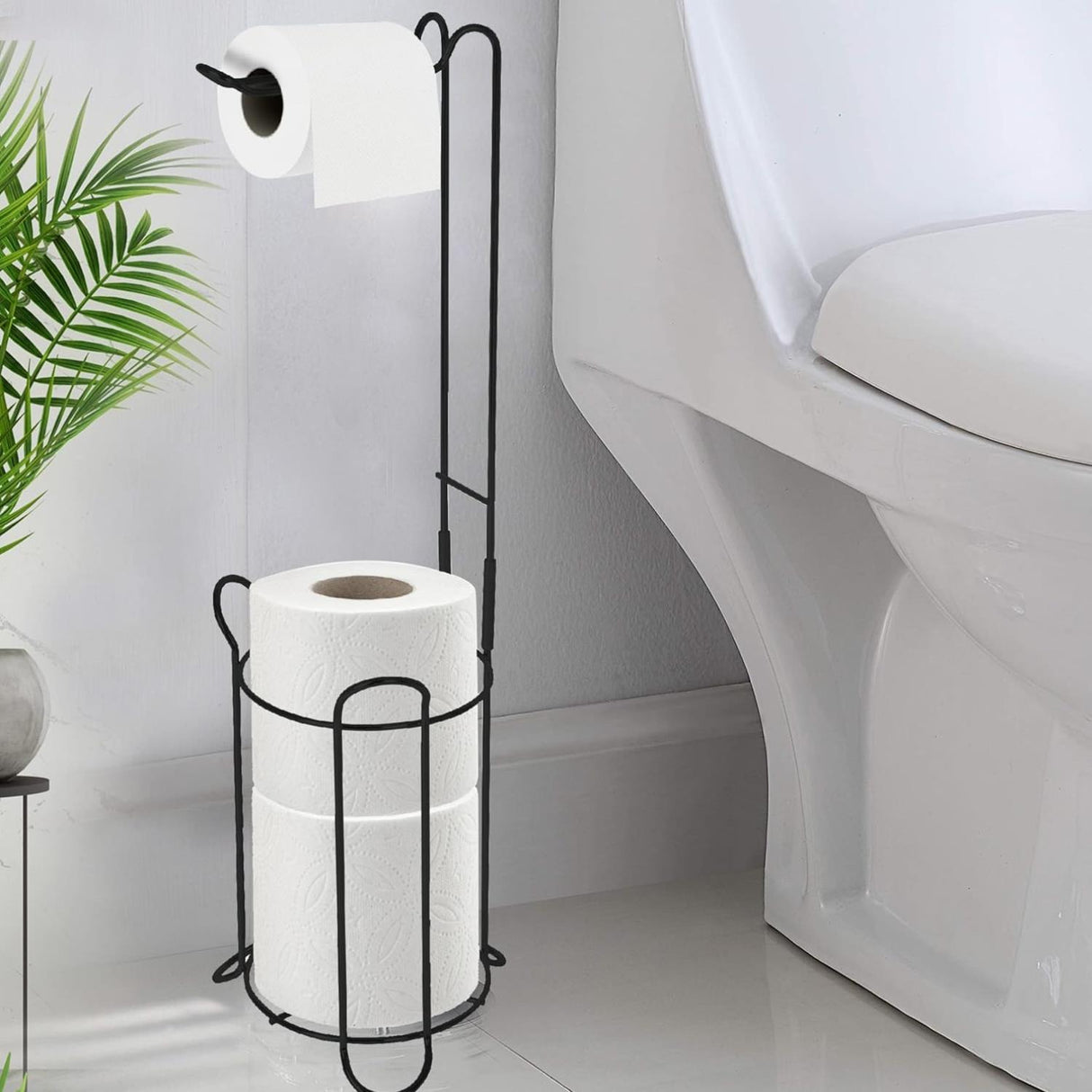 Free Standing Floor Toilet Roll Holder Black