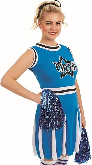 Women's Blue Cheerleader Costume W/ Pom Poms - M