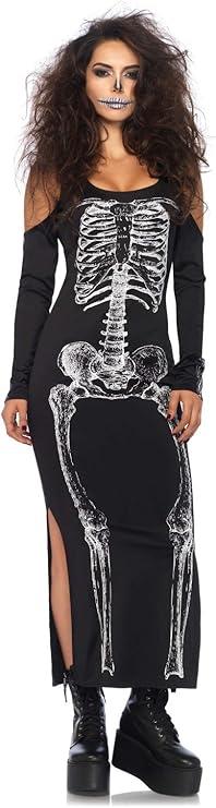 Leg Avenue Cold Shoulder Dress Skelton Print with Side Slit XL