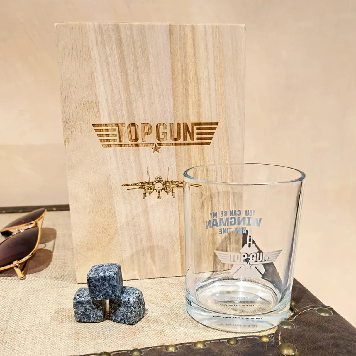 Top Gun Whisky Tumbler with Stones in a Wooden Box