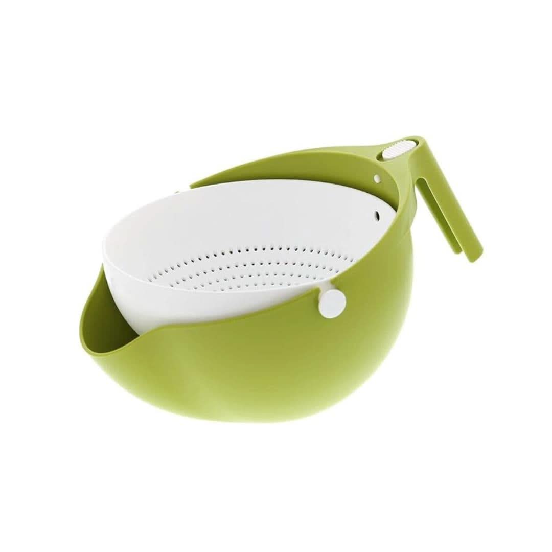 Calitek Rolling Colander Kitchen Strainer with Locking Handle Green and White