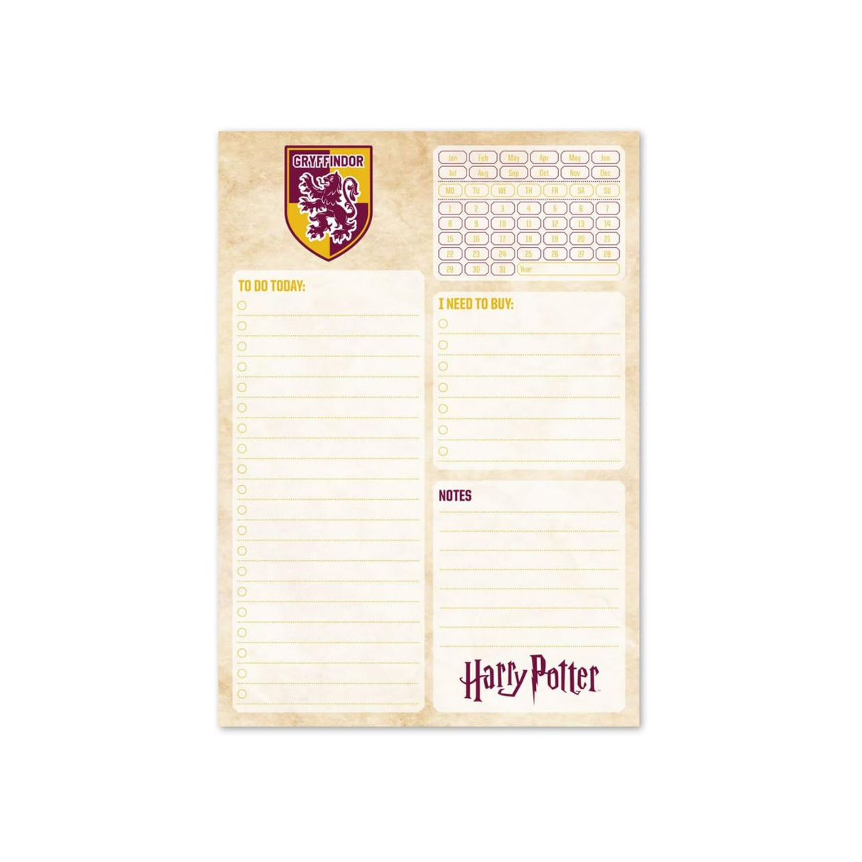 Harry Potter Gryffindor A5 Note Pad Planner