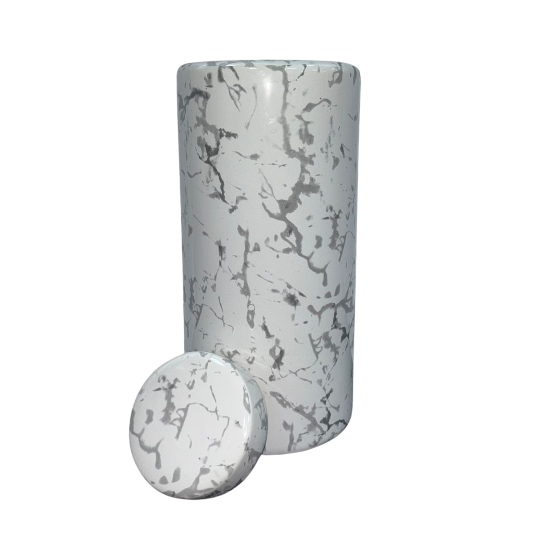 White and Grey Marble Effect Storage Jar with Lid H35cm