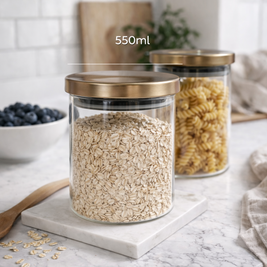 Clear Glass Cylinder Storage Jar with Bronze Lid 550ml