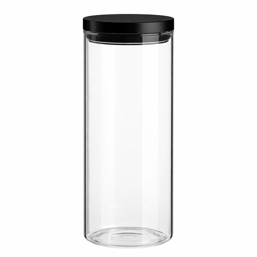 Clear Glass Cylinder Storage Jar with Black Lid 1600ml