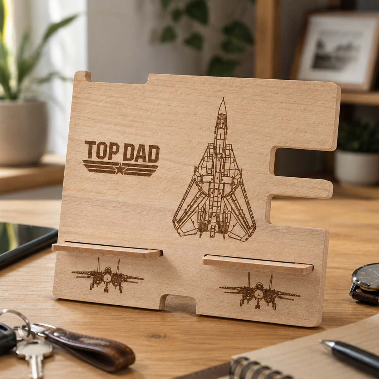 Top Gun Wooden Desk Tidy Brown
