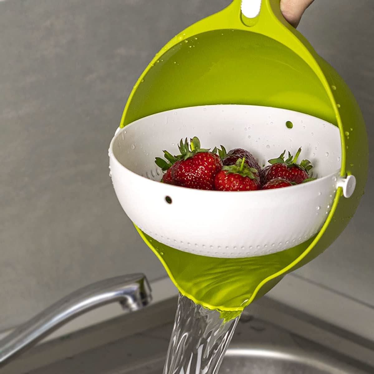 Calitek Rolling Colander Kitchen Strainer with Locking Handle Green and White