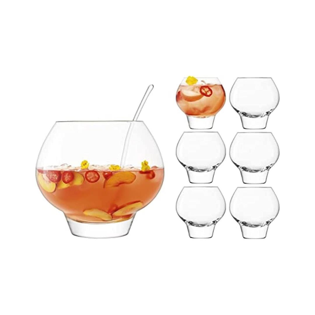 LSA Rum Punch Bowl Set with Ladle and Six Handmade Balloon Glasses