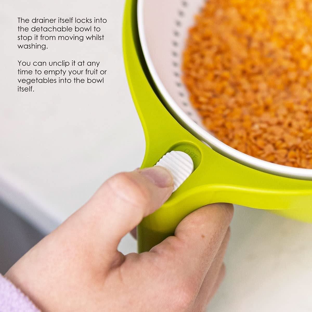 Calitek Rolling Colander Kitchen Strainer with Locking Handle Green and White