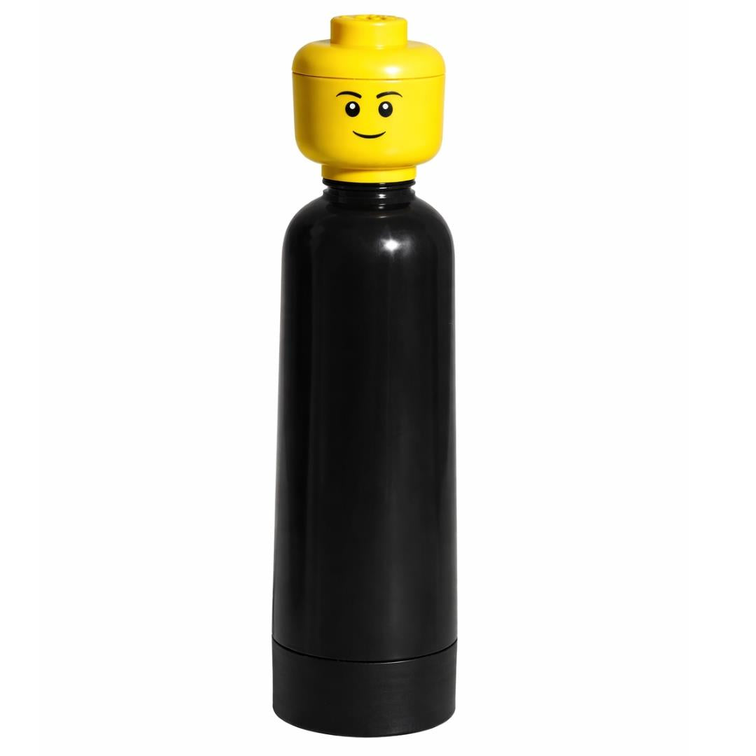 LEGO Head Water Bottle 0.4L Kids School Drink Flask H25cm Black