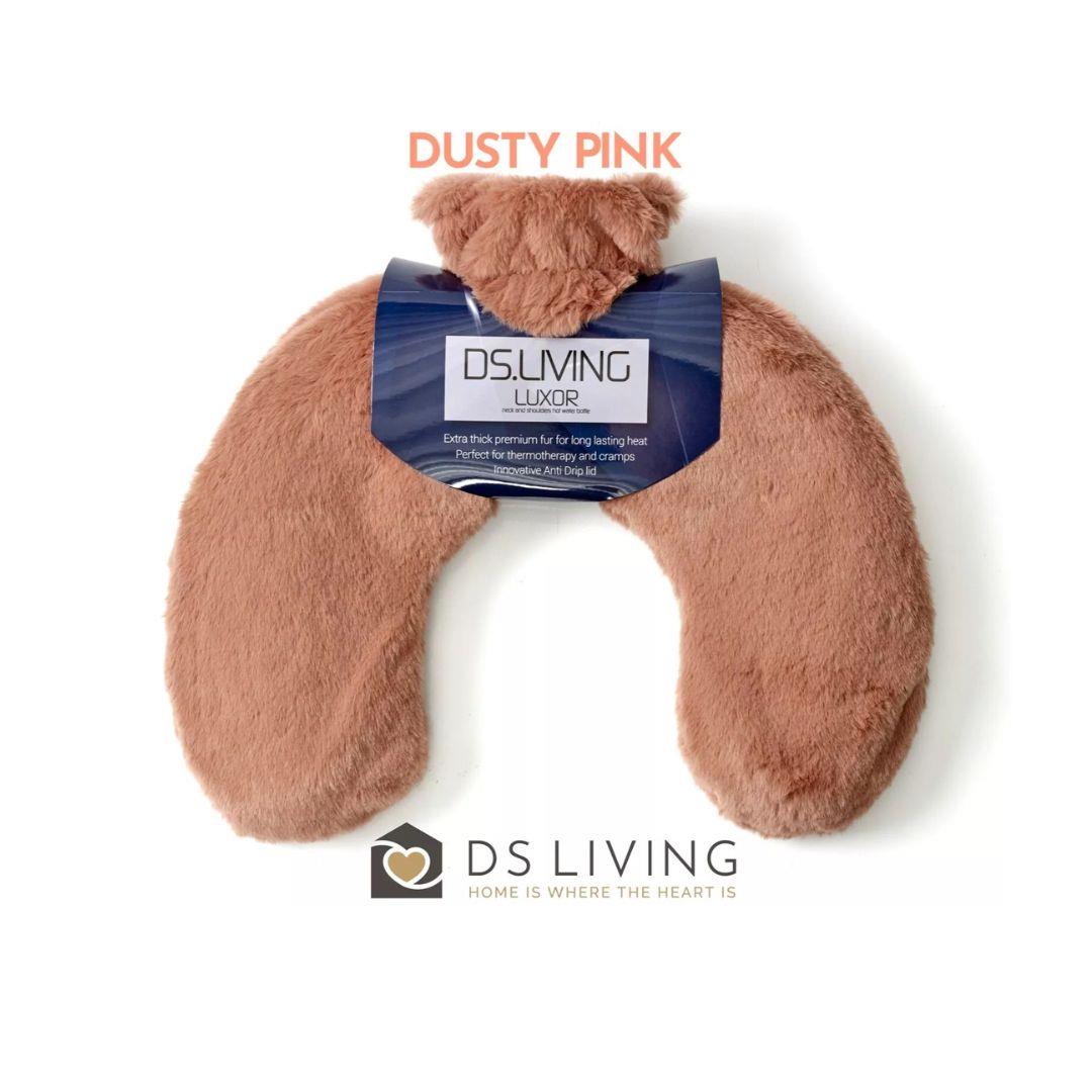 Luxury Hot Water Bottle with Faux Fur Cover Medium 1.8L Dusty Pink
