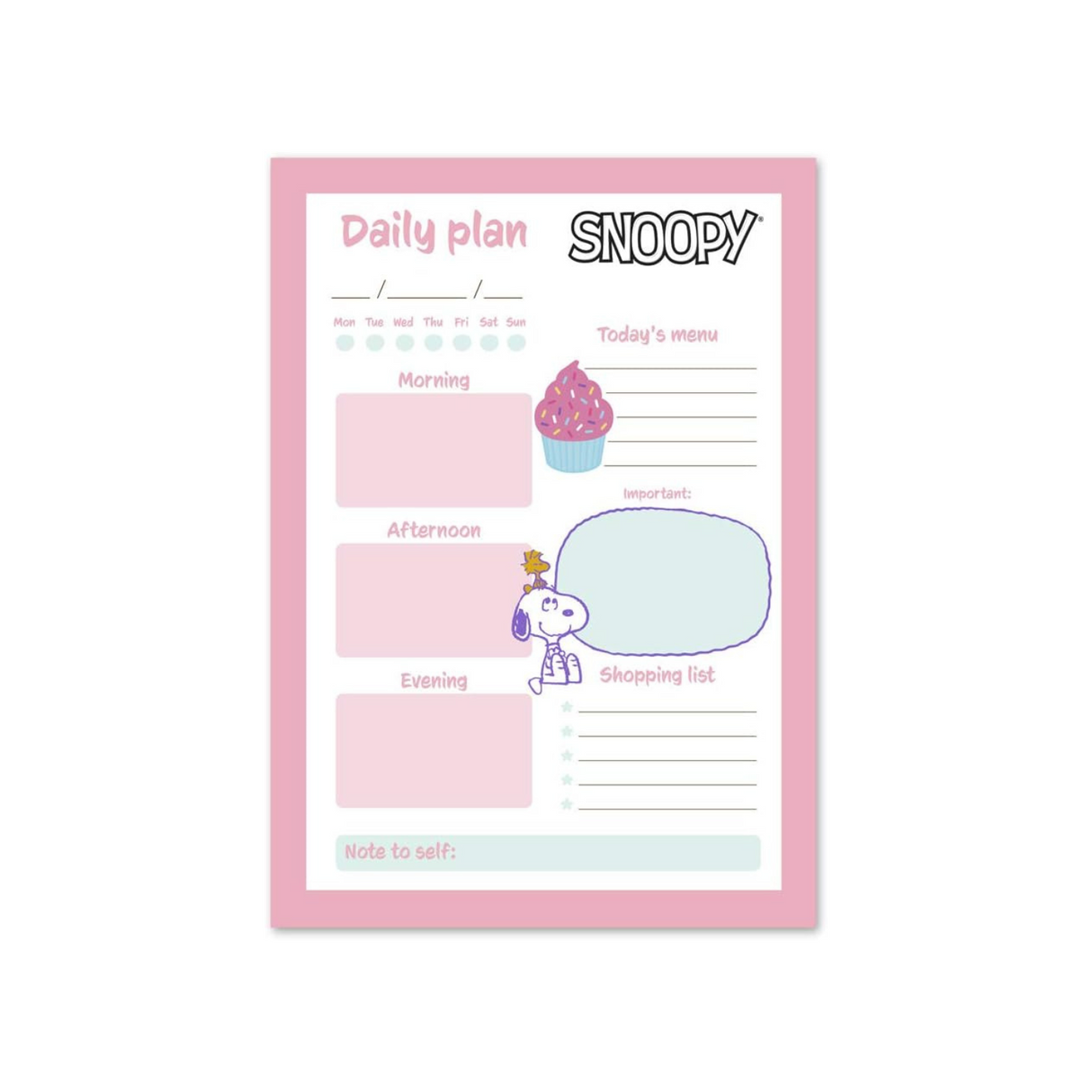 Snoopy Daily A5 Note Pad Planner Pink