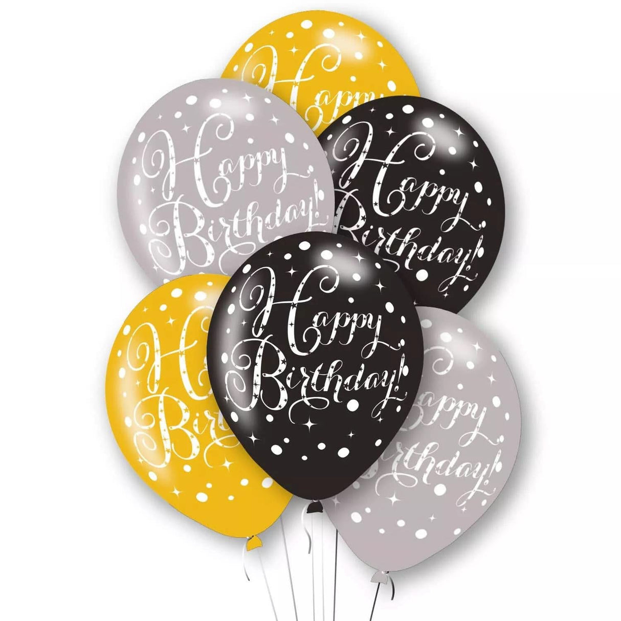 Sparkling Celebration Happy Birthday 11 " 27.5cm Balloons Pack of 6 Black Gold