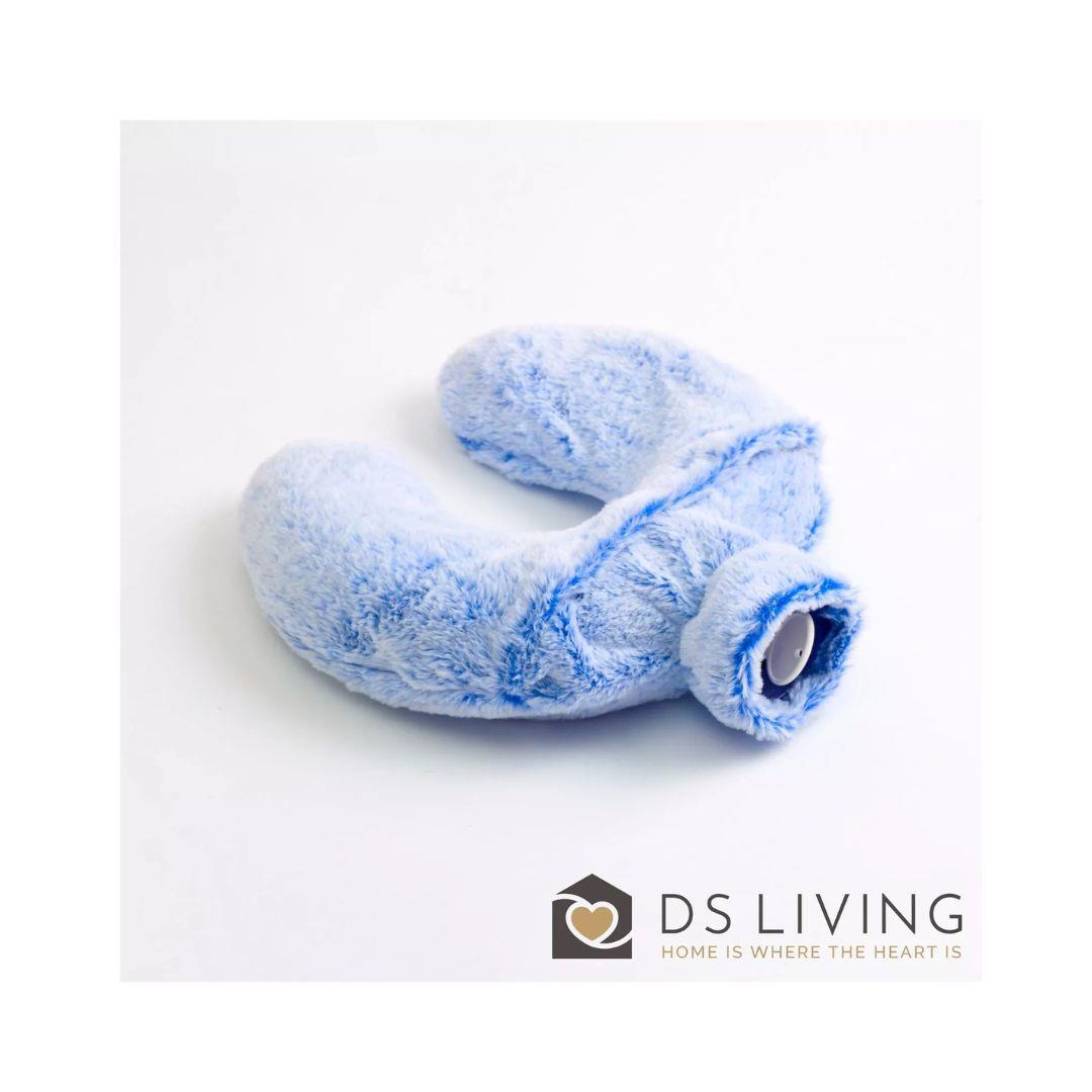 Luxury Hot Water Bottle with Faux Fur Cover Medium 1.8L Blue